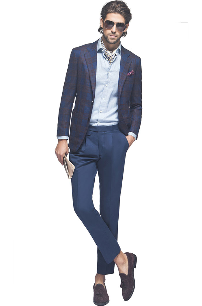 酒紅色格紋時尚西服