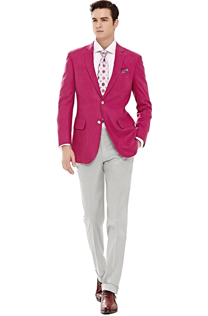 玫紅色休閑套裝