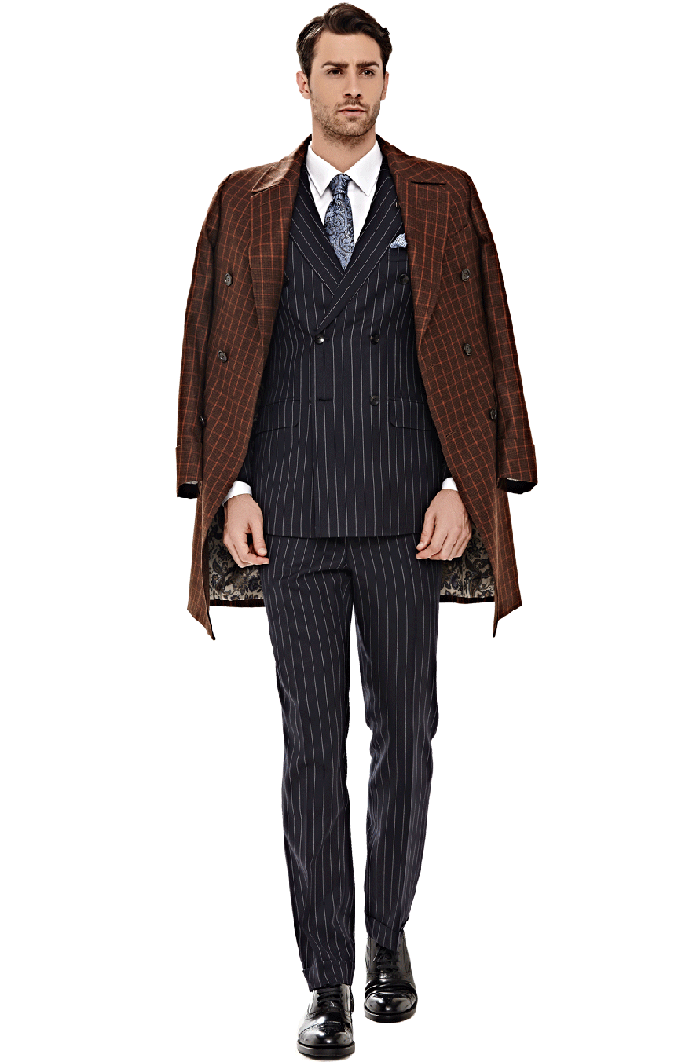 咖色時尚格紋英倫大衣