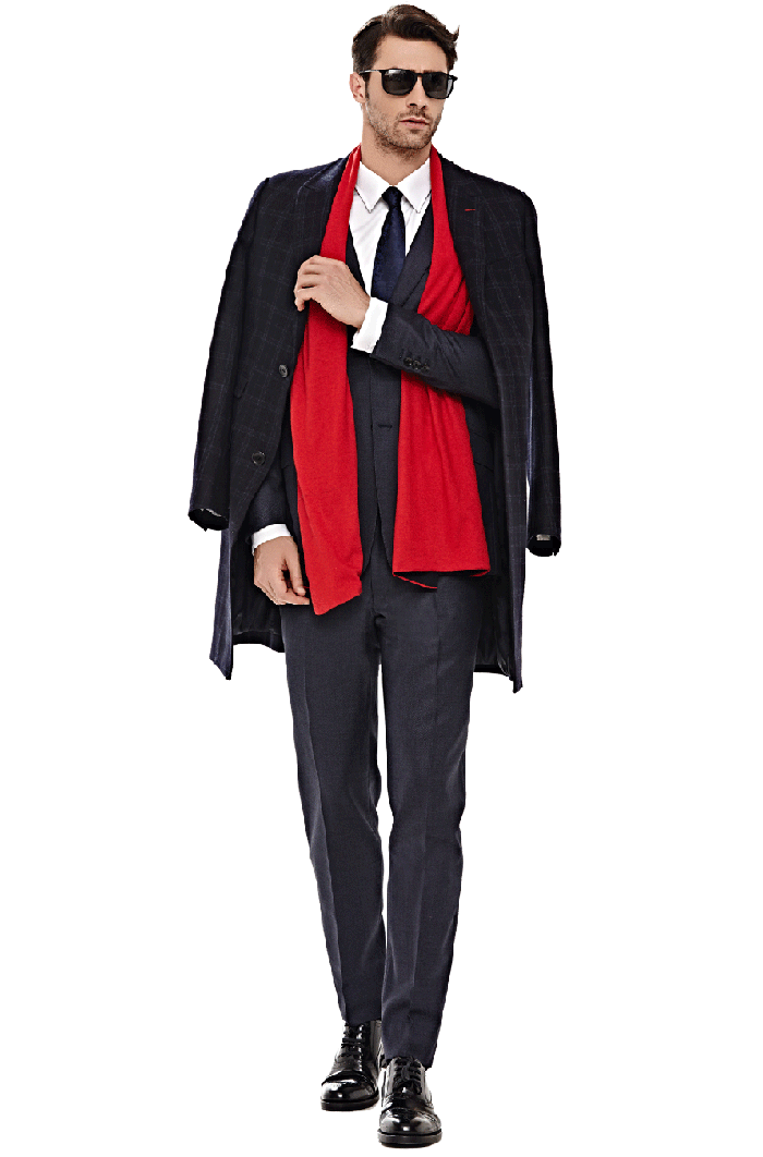 經典藏藍色格紋大衣