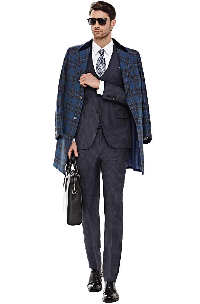 英倫藍色格紋大衣