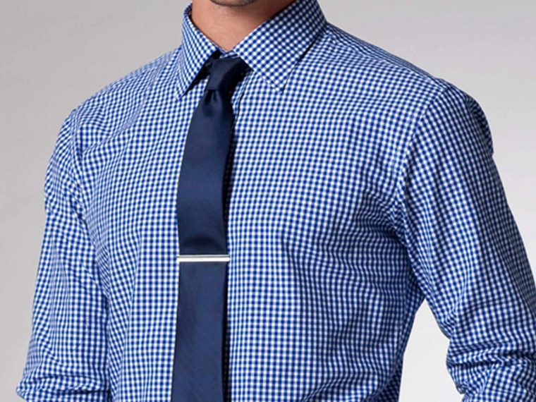 藍色方格細紋正裝襯衫